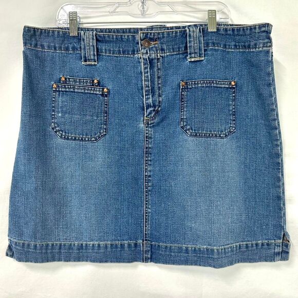 OLD NAVY 2000s Y2K Blue Denim Mini Skirt Patch Pockets Women Plus 16 Retro‎ Boho - Picture 1 of 7